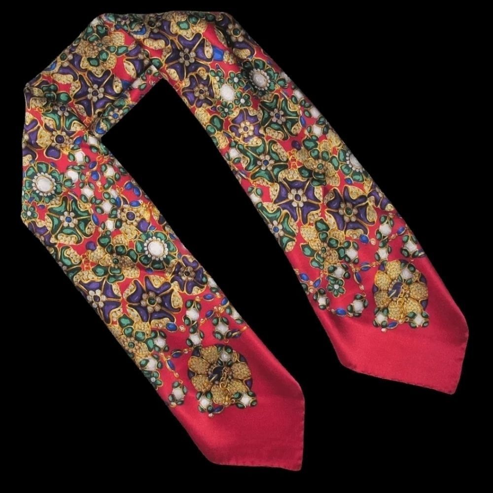 CHANEL Red Jewellery Gripoix Satin of Silk Scarf